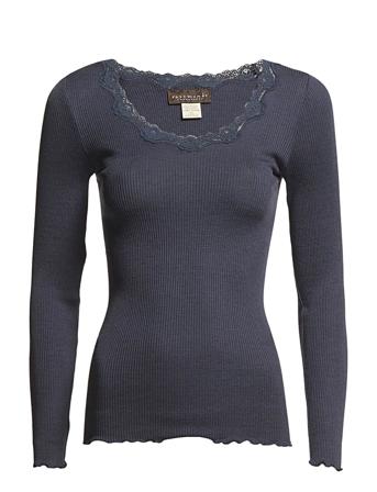 Silk T-Shirt W/ Lace T-shirts & Tops Long-sleeved Blå Rosemunde