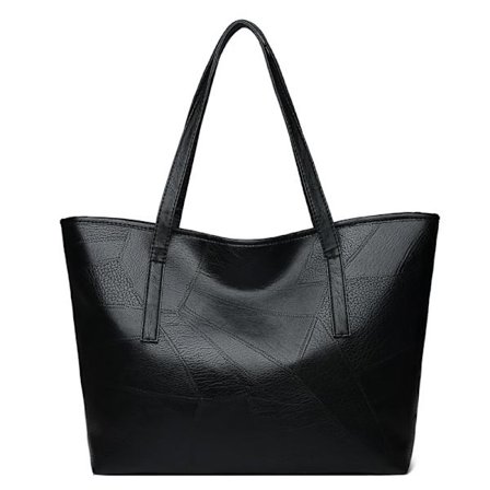 Blød damehåndtaske i kunstlæder, sort