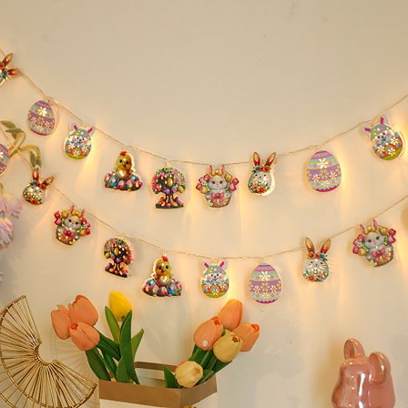 Nye dekorative LED-lys med påsketema formet som en kanin i smijern (batteridrevet)