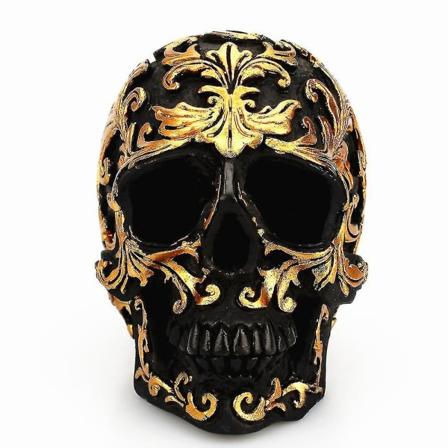 Harts håndverk Svart Dødskalle Hode Gyllen Carving Halloween Fest Dekorasjon Dødskalle Skulptur Ornament Hjemmeinnredning Tilbehør CDQ
