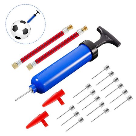 Bærbar ballpumpe, ballpumpe med 14 nåler, 2 dyser og 2 fleksible slanger