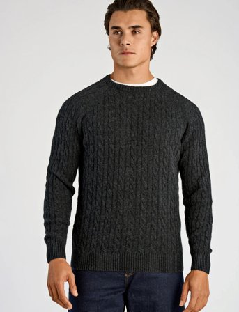Lindbergh Lambswool Raglan Cable O-Neck Knit - Grey - XL