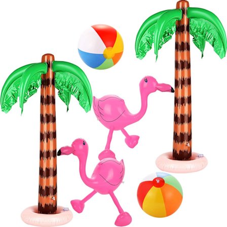 6 Stykker Oppblåsbare Palmetrær Jumbo Kokosnøttpalmer Rosa Flamingoer Fargerike Strandballer Regnbuefargede Baller