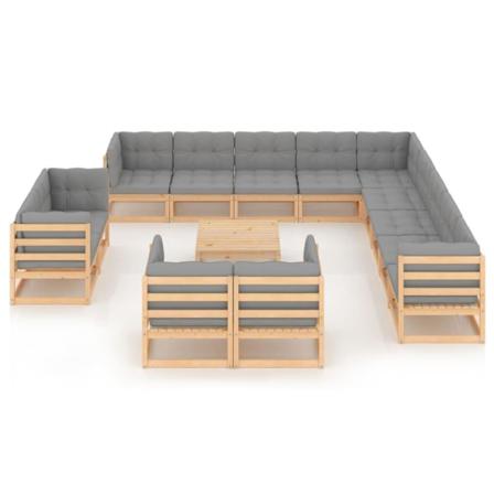 Vidaxl Loungegrupp Med Dynor 14 Delar Massiv Furu Grå