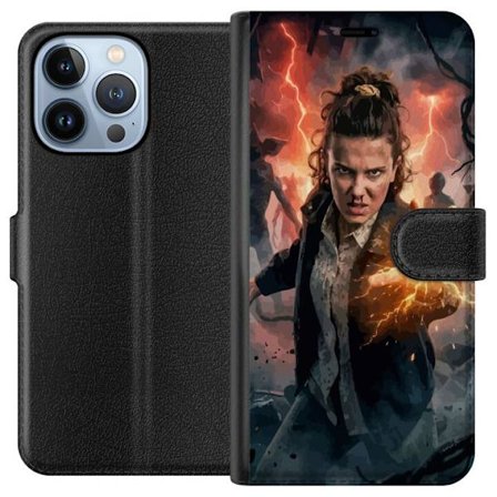 Kompatibelt Lommeboketui til Apple Apple iPhone 13 Pro Kraftig fantasy-portrett av en ung kvinne med lynenergi og mørk bakgrunn, dramatisk action-ins