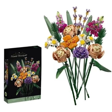 Byggklossar blombukett - konstgjorda blommor och rosor, dekorativa heminredningsdetaljer, presenter till honom och henne 10280