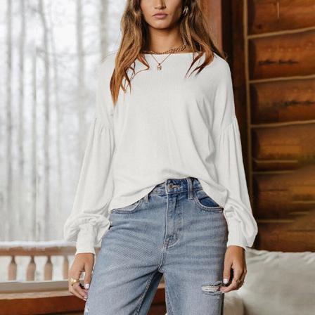Kvinnor Långärmad Crew Neck Basic T-shirt Enfärgad Tröja