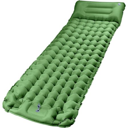 Campingmadrass med fotpump, uppgraderad tjocklek 10 cm/4'' självuppblåsande liggunderlag, vandringsmadrass med kudde, ultralätt uppblåsbar madrass