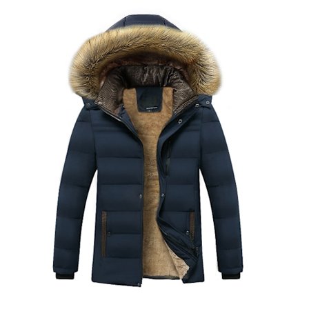 Vattentät parkajacka med huva med pälskrage för män