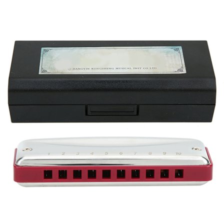 Blues Harmonica 10-håls munspel A-tonart bärbar nybörjarpresent blåsinstrument vattentät (röd)