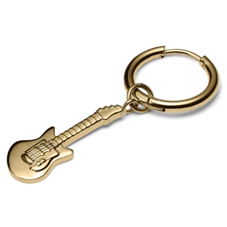 Złocisty stalowy kolczyk z zawieszką w kształcie gitary dla mężczyzn - Kolczyki kółeczka z zawieszką