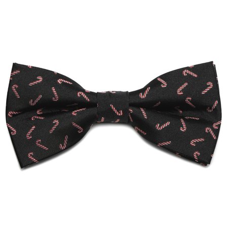 Black Christmas Candy Cane Pre-Tied Bow Tie for Men - Pre-tied bow ties