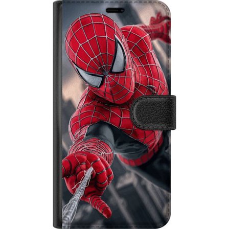 Kompatibelt Plånboksfodral till Motorola Motorola Moto G15 Power Dynamisk Spider-Man-illustration i actionperspektiv, superhjältetema med rörelseek