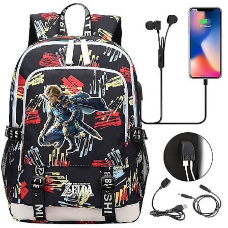 Tears Of The Game Zelda Kingdom USB Skolväska för tonåringar - Unisex Casual Sportryggsäck för grundskole- och gymnasieelever
