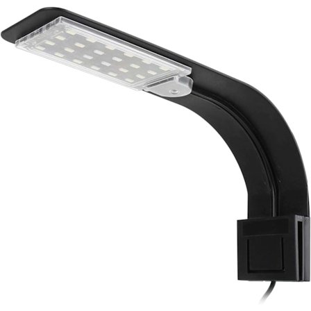 Akvarielampe, ultratynn LED-lampe akvarielampe mini akvariumklemmelampe med 24 LED hvitt og blått lys for fisk og planter, 10W-EU-plugg (svart)