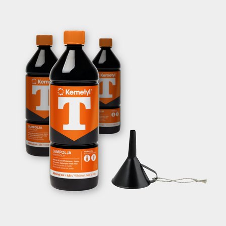 Lamp oil Kemetyl, paraffin, 1 litre, 3-pack + funnel