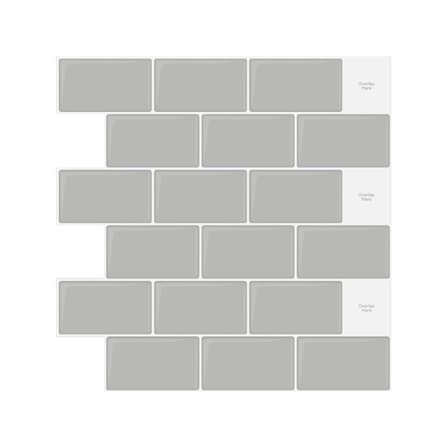 Peel and Stick Fliser for Kjøkkenvegg, 10-ark Grå Subway Kjøkkenfliser (12"×12")