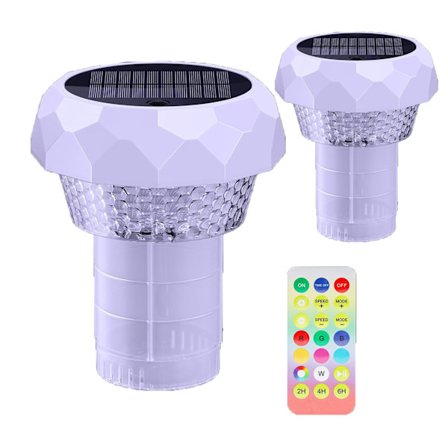 2 stk. Solar Pool Floater med LED-lys - 8 farger fjernkontroll, tidsurmodus, IPX68 vanntett for nedgravde bassenger og bassengfester (