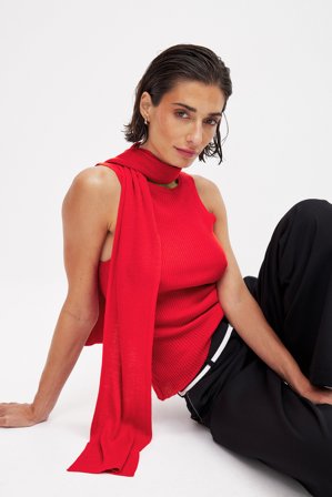 Débora Rosa x NA-KD Haut en maille avec foulard - - Rouge - S