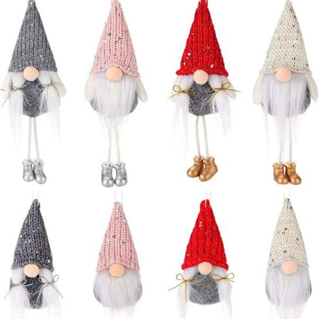 Pakke med 8 julepaillet-svenske Tomte-nisser - håndlavede strikkede