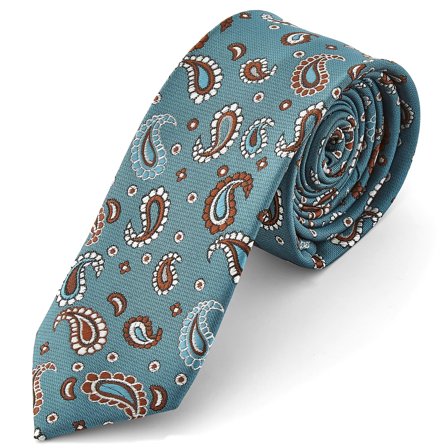 Light Turquoise Paisley Tie for Men - Skinny ties