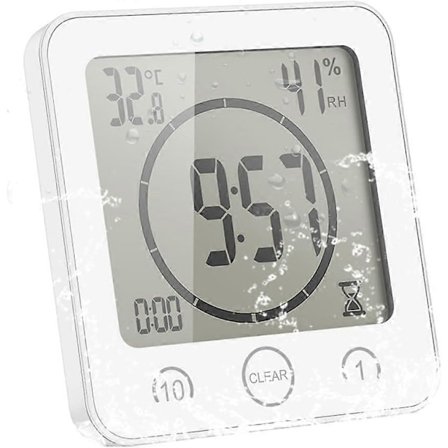 Digital Dusjklokke Timer, Vanntett Baderomsovervåker med LCD Digital Skjerm, Berøringsskjerm Timer, Flerbruks Temperatur- og Fuktighetsindikator