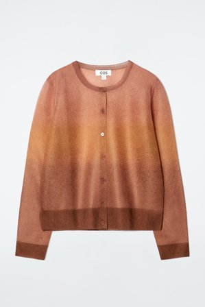 COS Women's Sheer Fine Knit Cardigan Sweater in Brown