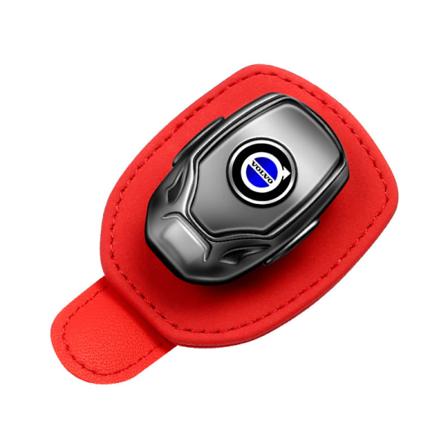 Solbrillerholder i skinn, egnet for Volvo-biler, solbrillerholder for bilens solskjerm Red