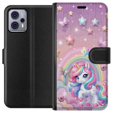 Kompatibel Tegnebogsetui til Motorola Moto G23 Magisk enhjørning med regnbue manke, stjerner og sommerfugle mod en pastelfarvet himmel med skyer