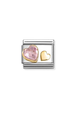 FACETED SYMBOLS 18k Gold Light Pink Heart & Small Gold Heart