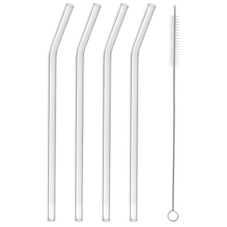Fire genanvendelige glas sugerør med rengøringsbørste