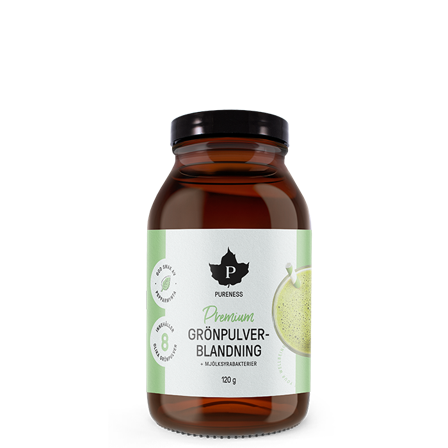 Præbiotika & Probiotika Pureness Premium Grønpulverblanding + mælkesyrebakterier 120 g - Bodyman.dk