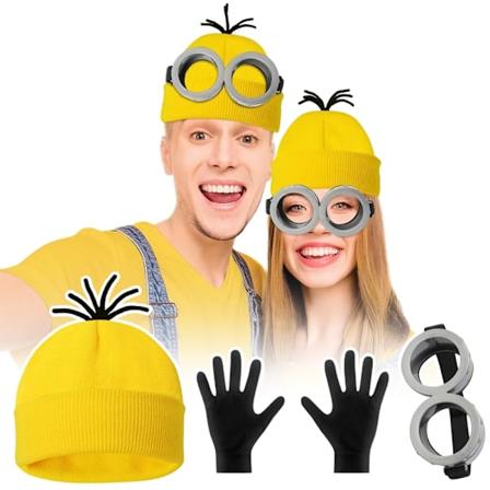 Halloween-kostumer Beanie Hat Cap Minion Briller Handsker Kostume Despicable Me Cosplay Tilbehør Voksen