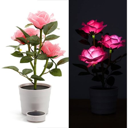 Solar LED Blomsterpotte Lys Simulering Bonsai, Regntett Stibelysning, 3 Rose Blomsterlys for Utendørs Solar Hagebelysning, Dekorativ