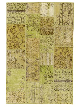 Handknuten Patchwork 140X200 Vintage Ullmatta Mörkgul/Brun Liten