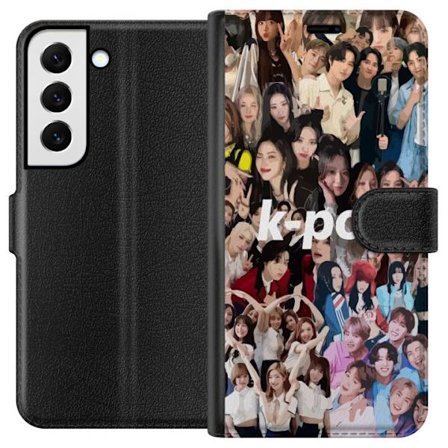 Samsung Galaxy S22+ 5G Lompakkokotelo K-pop kollaasi, jossa on sekoitus ryhmiä ja taiteilijoita, värikkäät muotokuvat täydellisiä korealaisen mu