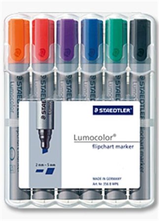 Staedtler Lumocolor - Markør - sort, rød, blå, grøn, orange, violet - vandbaseret blæk - 2-5 mm - pakke med 6