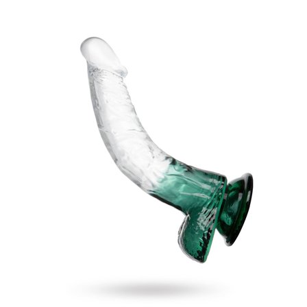 Crystal Pleasures Dual Color Curved 18cm Green - Vuxen.se - Handsfree dildo med sugpropp