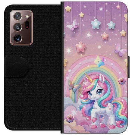 Kompatibelt Lommeboketui til Samsung Galaxy Note20 Ultra Magisk enhjørning med regnbue manke, stjerner og sommerfugler mot en pastellhimmel med skyer