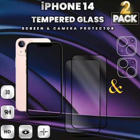 2-Pack iPhone 14 - Skärmskydd & 2-Pack linsskydd -Härdat Glas 9H