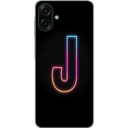 Kompatibelt Mobildeksel til Samsung Galaxy A07 4G Minimalistisk neonbokstav J i fargeskiftende lys mot svart bakgrunn