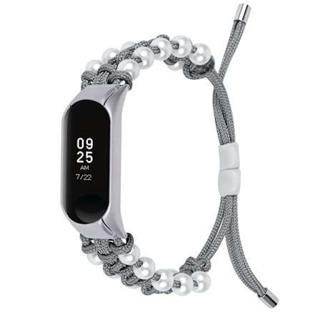 Xiaomi Mi Smart Band 6 / 5 flätat klockarmband med pärldekor - Grå