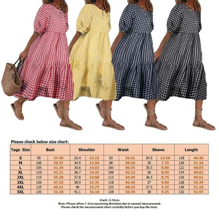 Dame sommerpledd Puffy kortermet midikjole_yu