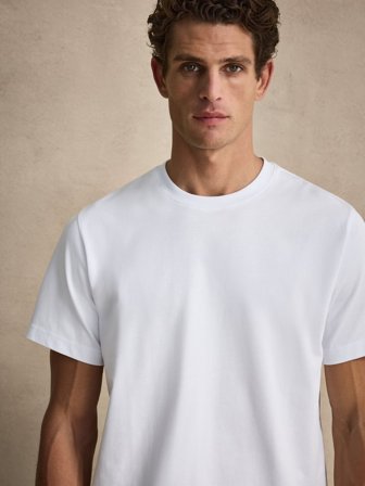 John Henric Men's Weißes Casual Fit Midweight T-Shirt Size L