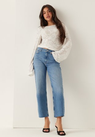 BUBBLEROOM - Linn High Straight Ankle Jeans - Light blue