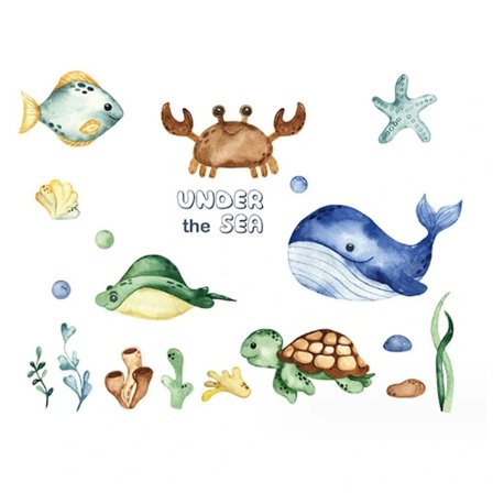 Lumouva merimaailma, premium-seinätarrat lastenhuoneen leikkihuoneeseen, vahva itseliimautuva kuori ja kiinnitä, meriaiheiset neutraalit koristeet,