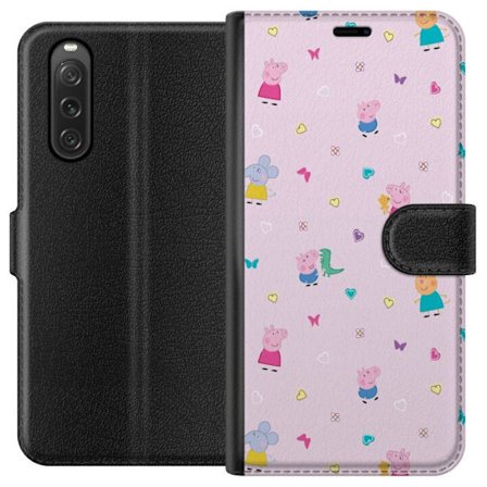 Yhteensopiva Lompakkokotelo Sony Xperia 10 V Äiti Porsas vauvan rakastava Peppa Pig -kuvitus pehmeissä väreissä lapsiaiheisiin
