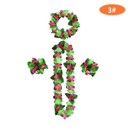 4st set 12 färger hawaiianskt halsband tropiskt Hawaii tyg blomsterkrans festdekor