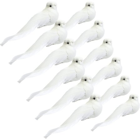 12 stk. Kardinal Ornament (Hvide Duer, 5,1 Tommer) med Clip på