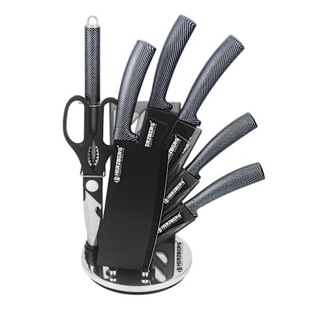 Herzbergin 8-osainen veitsisarja, jossa akryylijalusta - hiili